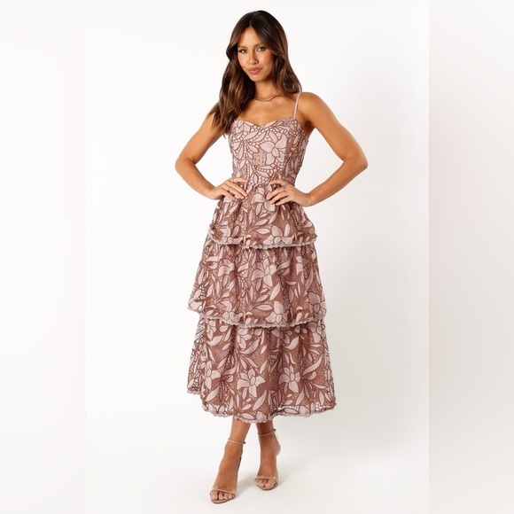 Red Dress Boutique Dresses & Skirts - Red Dress Just Me Tiered Floral Eyelet Midi Dress sz S